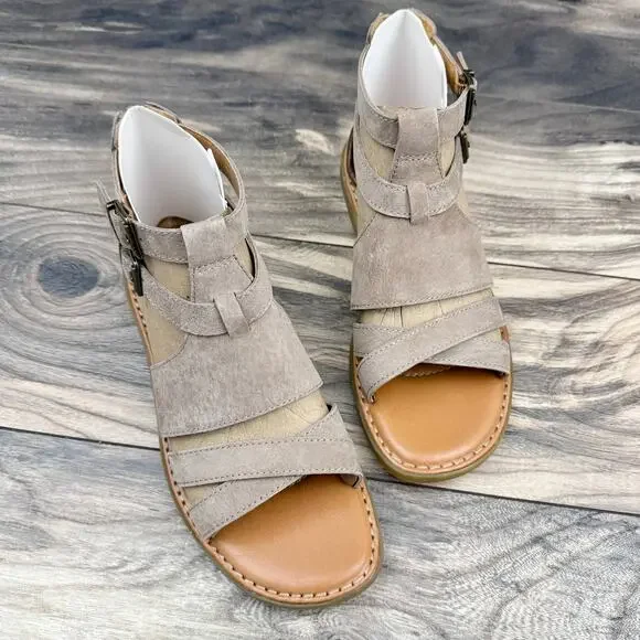 NIB BOC Born Dora 7M 37-38 Taupe Suede Gladiator Sandals - Picture 2 of 10